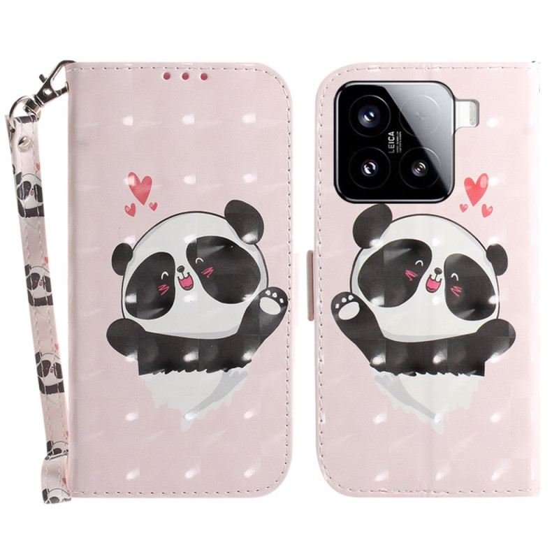 Lederhüllen Xiaomi 15 Handyhülle Panda-liebes-lanyard