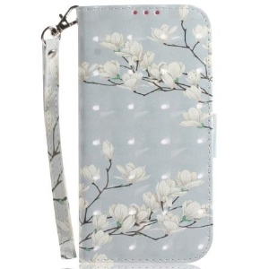 Lederhüllen Xiaomi 15 Schlüsselband Mit Magnolien-motiv
