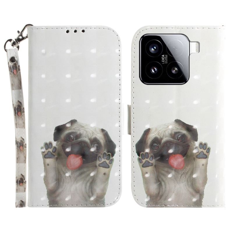 Lederhüllen Xiaomi 15 Schlüsselband Mit Mops-motiv
