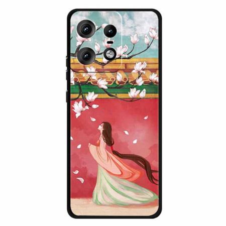 Hülle Motorola Edge 50 Pro Frau Mit Pfirsichblüten