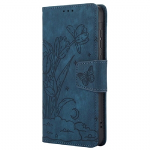 Lederhüllen Für Motorola Edge 50 Pro Riemen Mit Blumendruck