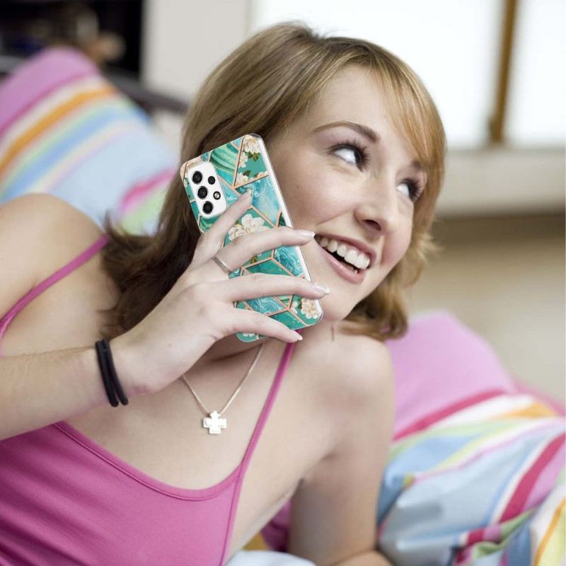 Hülle Für Samsung Galaxy A53 5G Anti-Sturz Marmor Und Weiße Blumen