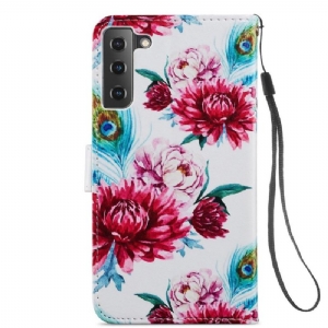 Lederhüllen Für Samsung Galaxy S21 FE Anti-Sturz Pfauenblume