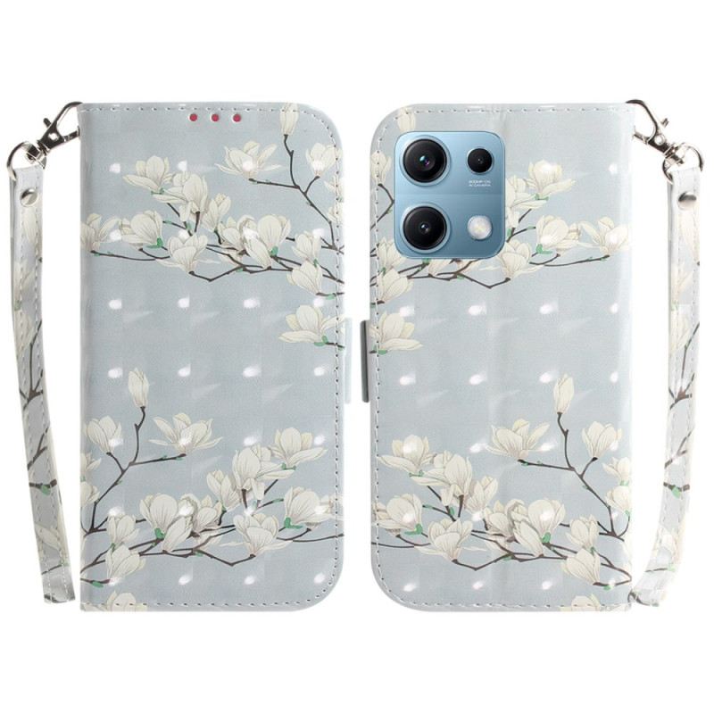 Lederhüllen Für Xiaomi Redmi Note 14s Magnolien Mit Umhängeband