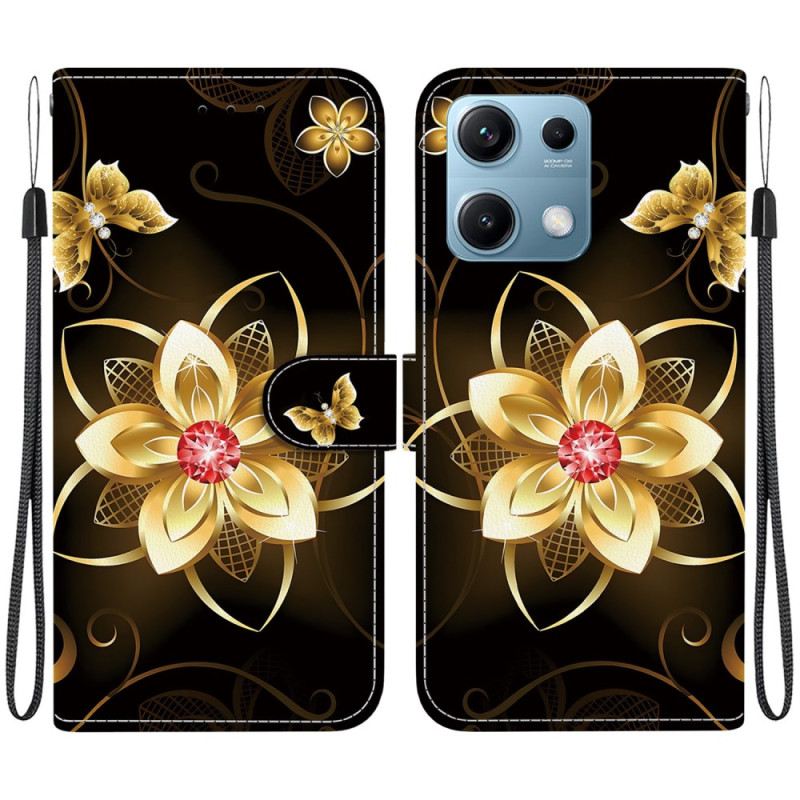 Lederhüllen Xiaomi Redmi Note 14s Goldenes Blumenmuster