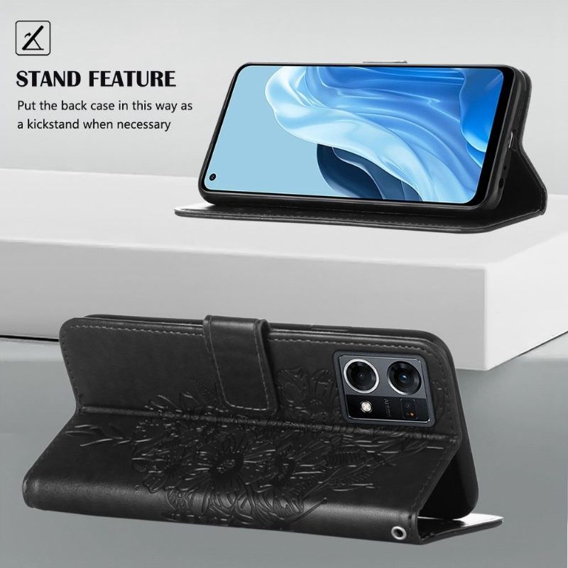 Lederhüllen Für Oppo Reno 7 Anti-Sturz Schmetterlingsblumen-kartenhalter