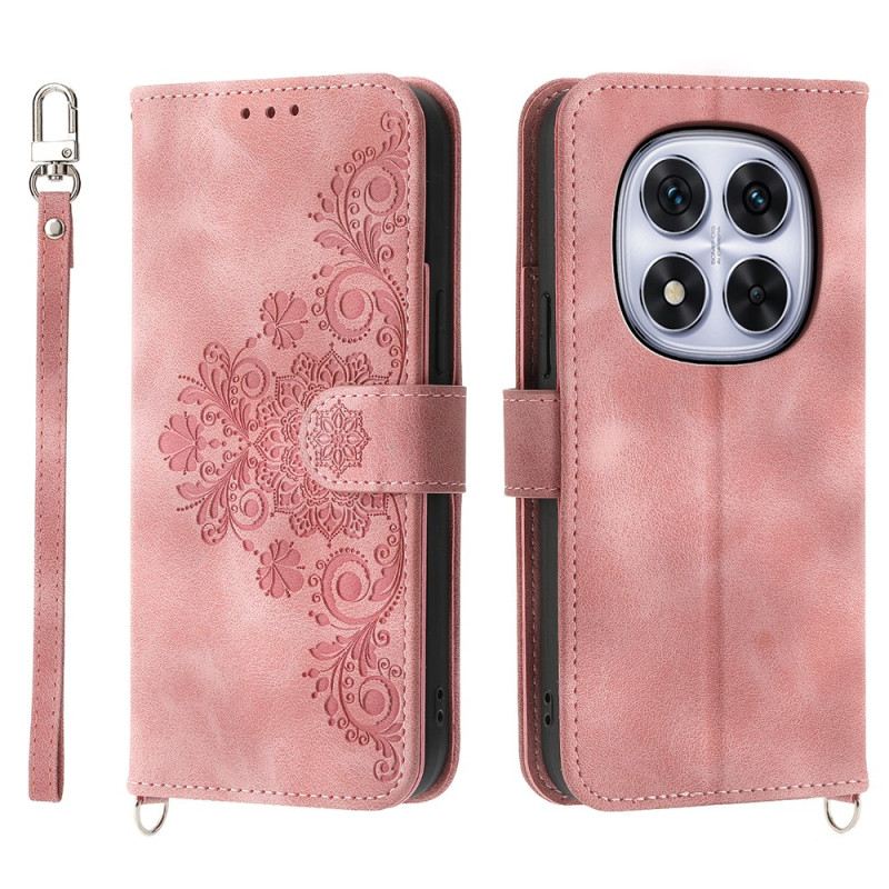 Lederhüllen Für Xiaomi Redmi Note 15 Pro Plus 5g Blumenmuster Mit Schulterriemen Und Riemen