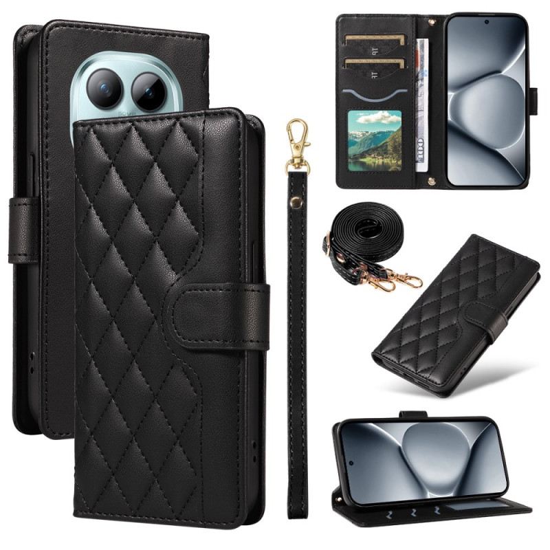 Lederhüllen Für Xiaomi Redmi Note 15 Pro Plus 5g Gesteppt Mit Riemen Und Schultergurt