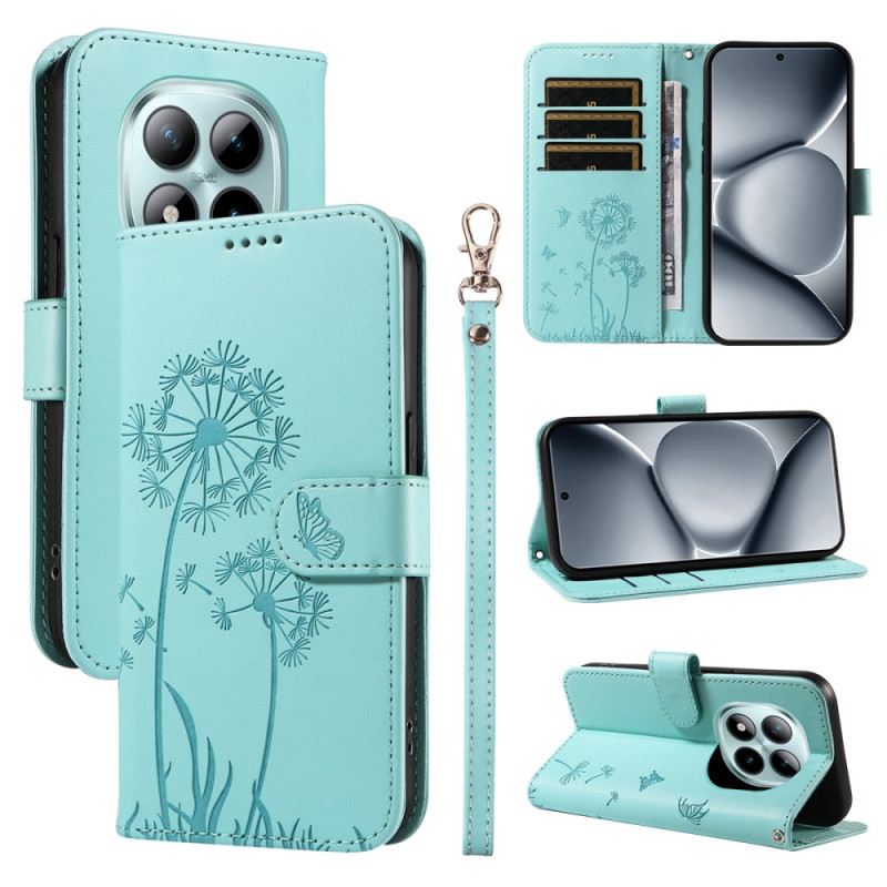 Lederhüllen Für Xiaomi Redmi Note 15 Pro Plus 5g Löwenzahnmuster Und Riemen