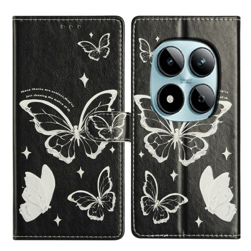 Lederhüllen Für Xiaomi Redmi Note 15 Pro Plus 5g Schwarz-weiße Schmetterlinge