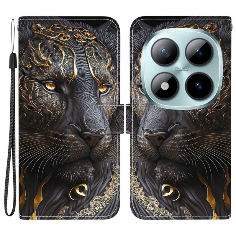 Lederhüllen Für Xiaomi Redmi Note 15 Pro Plus 5g Schwarzer Und Goldener Löwe