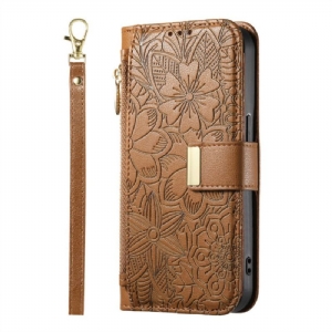 Lederhüllen Xiaomi Redmi Note 15 Pro Plus 5g Blumenmuster Und Reißverschlusstasche