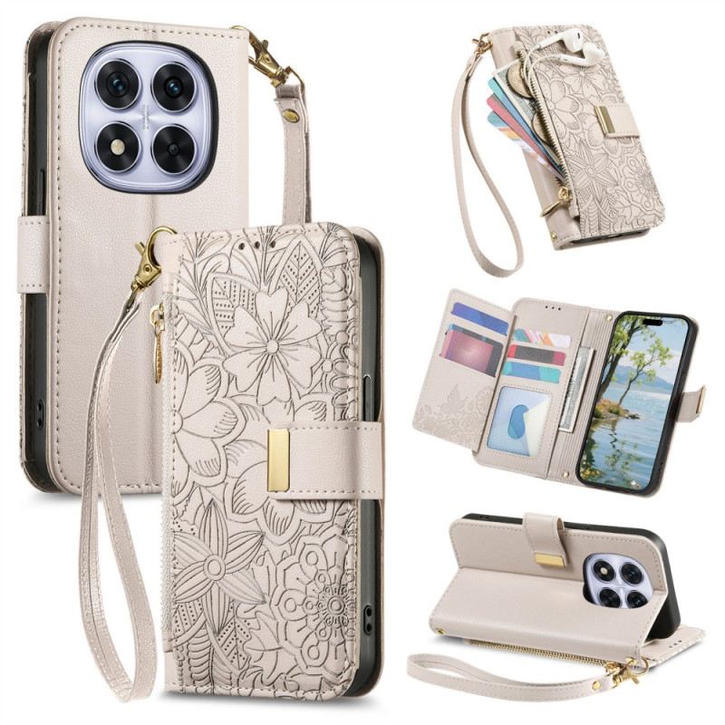 Lederhüllen Xiaomi Redmi Note 15 Pro Plus 5g Blumenmuster Und Reißverschlusstasche