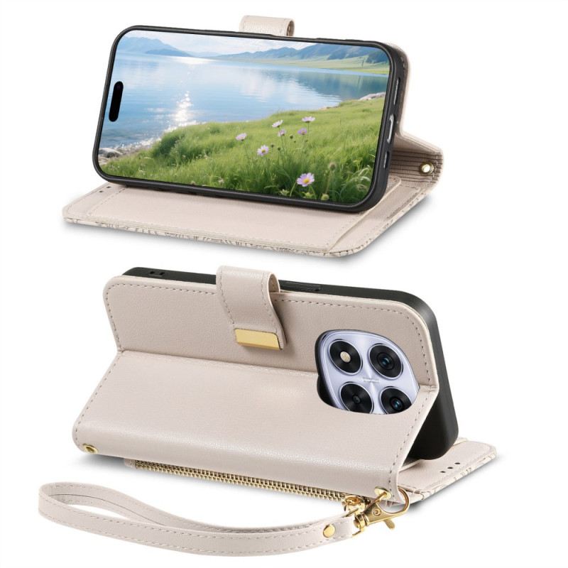 Lederhüllen Xiaomi Redmi Note 15 Pro Plus 5g Blumenmuster Und Reißverschlusstasche