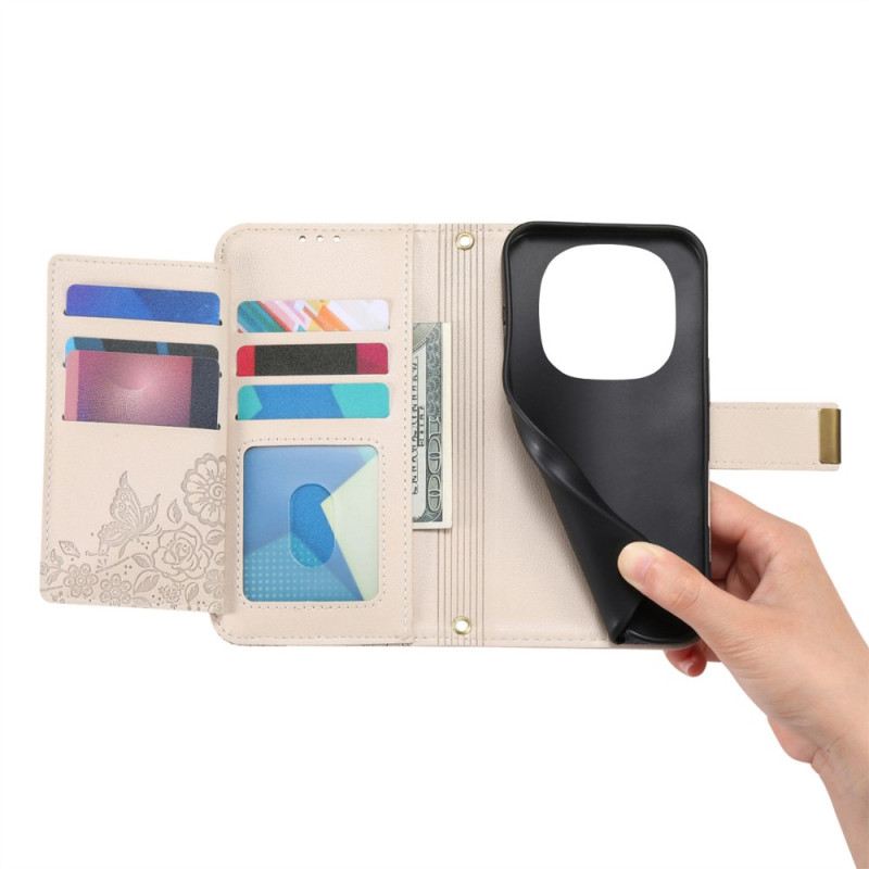 Lederhüllen Xiaomi Redmi Note 15 Pro Plus 5g Blumenmuster Und Reißverschlusstasche