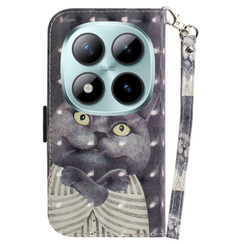Lederhüllen Xiaomi Redmi Note 15 Pro Plus 5g Graue Katze Mit Riemen