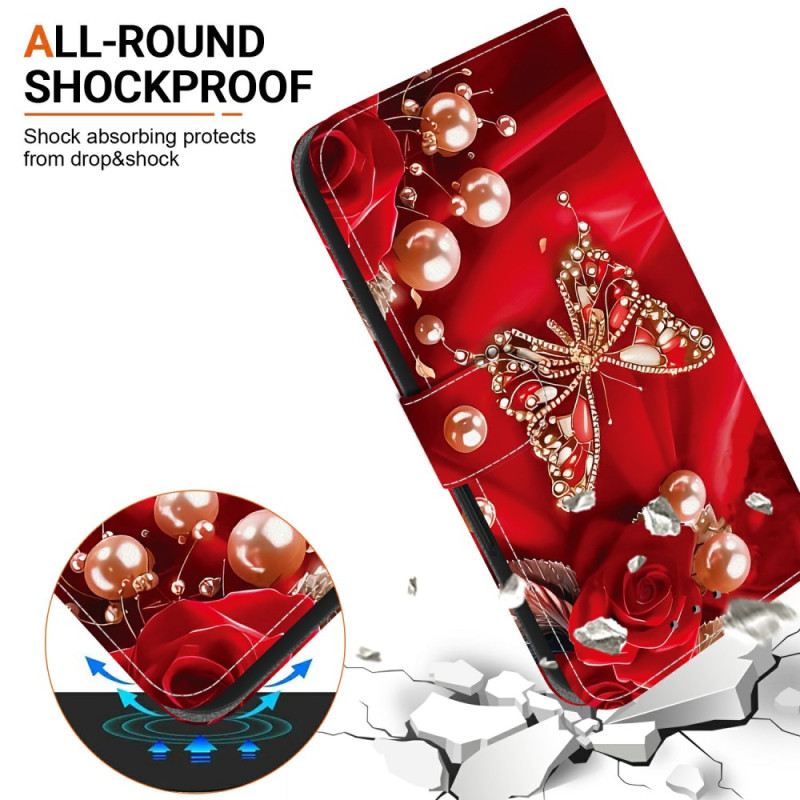 Lederhüllen Xiaomi Redmi Note 15 Pro Plus 5g Handyhülle Roter Perlenfalter