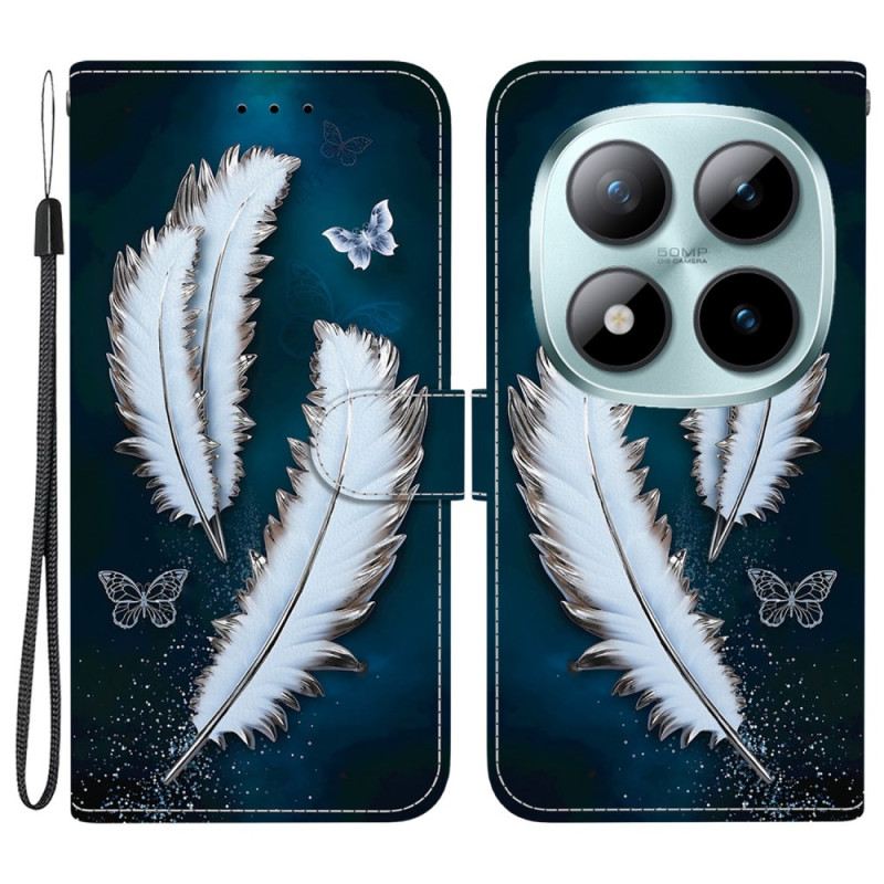 Lederhüllen Xiaomi Redmi Note 15 Pro Plus 5g Handyhülle Weiße Federn