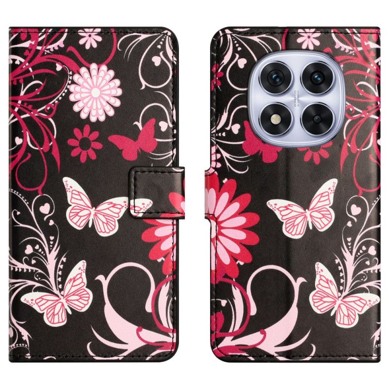 Lederhüllen Xiaomi Redmi Note 15 Pro Plus 5g Schmetterlinge Auf Schwarzem Hintergrund