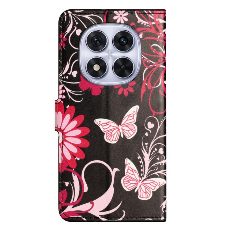 Lederhüllen Xiaomi Redmi Note 15 Pro Plus 5g Schmetterlinge Auf Schwarzem Hintergrund