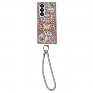 Hülle Samsung Galaxy Z Fold 7 Handyhülle Strass-schmetterling Mit Trageschlaufe