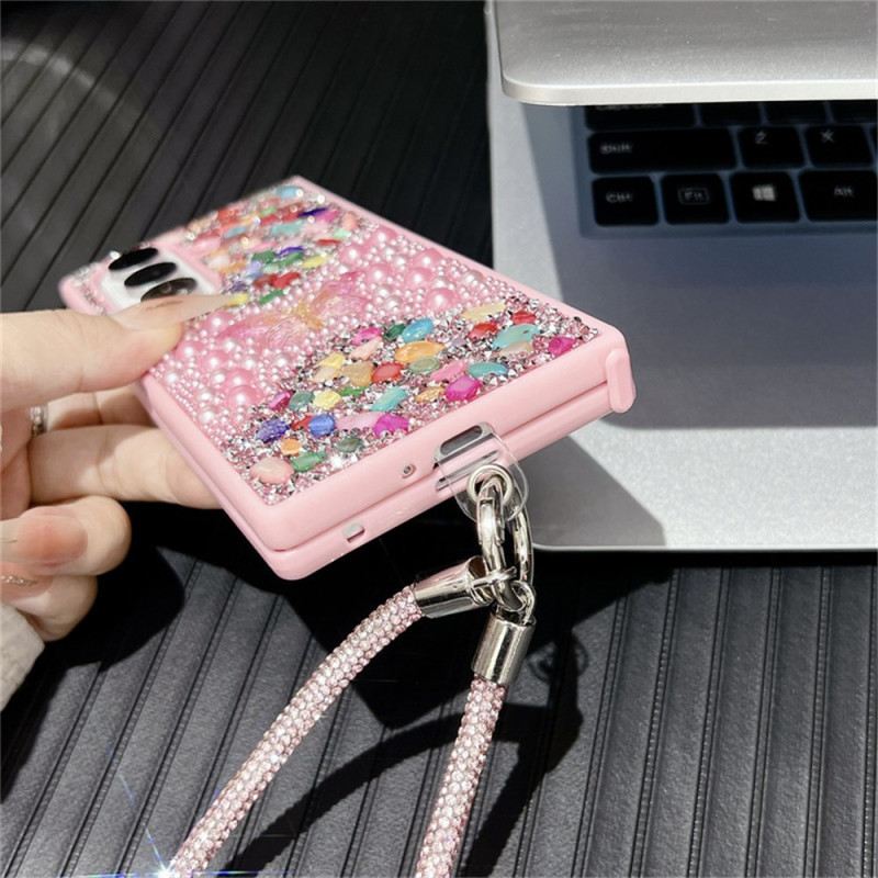 Hülle Samsung Galaxy Z Fold 7 Handyhülle Strass-schmetterling Mit Trageschlaufe