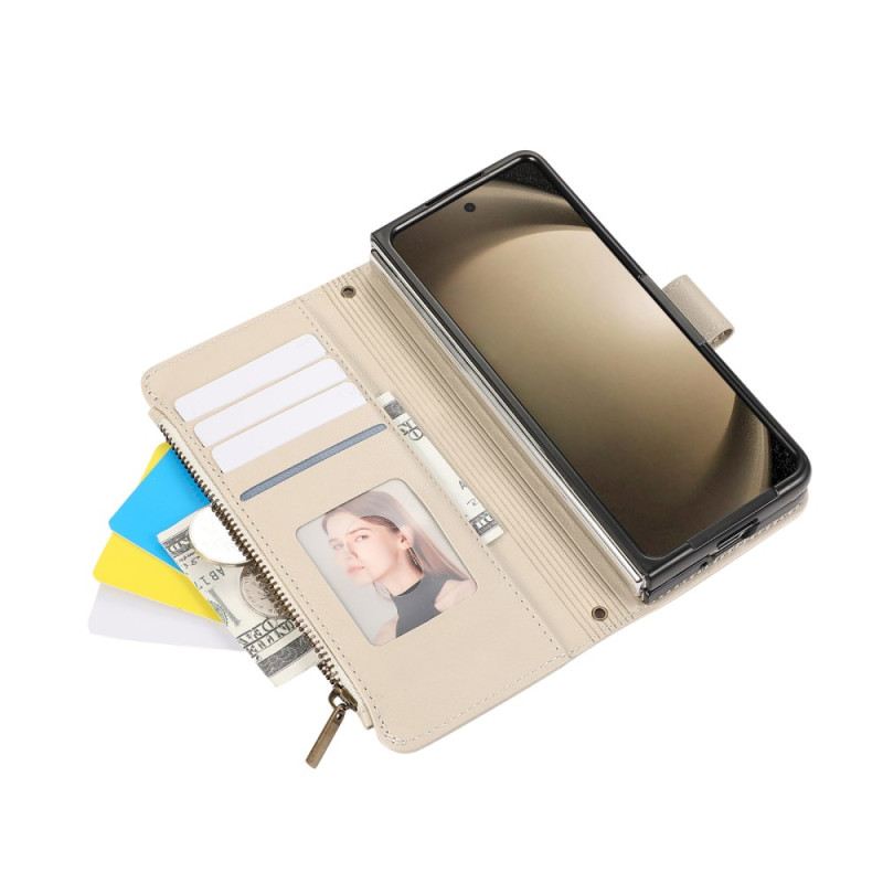 Lederhüllen Samsung Galaxy Z Fold 7 Handyhülle Geldbörse Mit Trageriemen