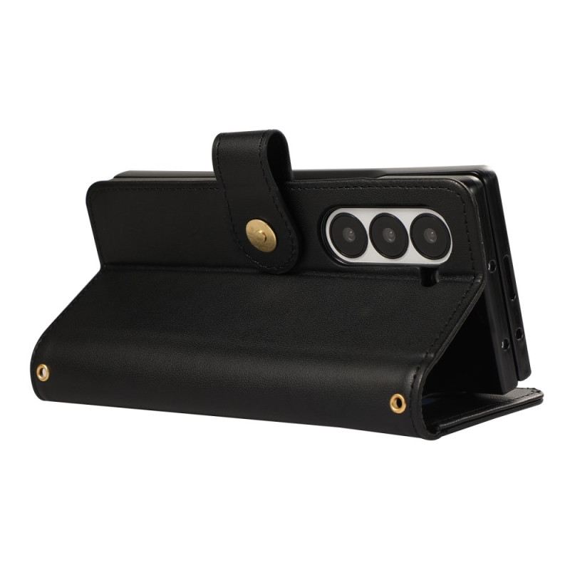 Lederhüllen Samsung Galaxy Z Fold 7 Handyhülle Gesteppt Mit Trageriemen