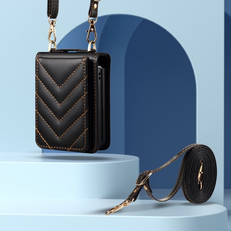 Hülle Für Samsung Galaxy Z Flip 7 Fe Gesteppter Kartenhalter Mit Schultergurt