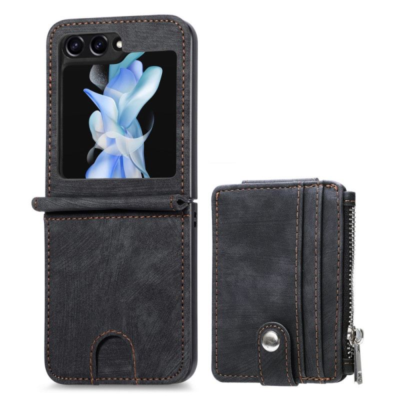 Hülle Samsung Galaxy Z Flip 7 Fe Handyhülle Retro-ständer Und Kartenhalter Mit Reißverschluss