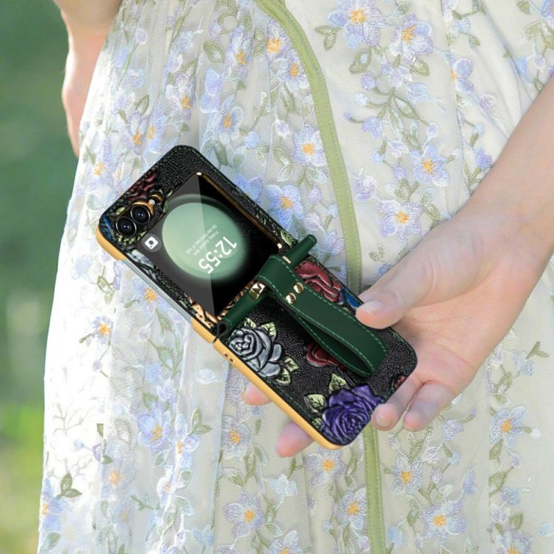 Hülle Samsung Galaxy Z Flip 7 Fe Handyhülle Umhängeriemen Mit Blumenmuster