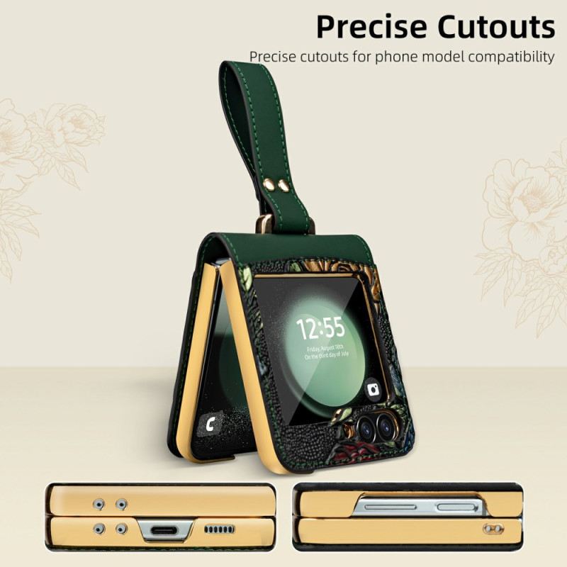 Hülle Samsung Galaxy Z Flip 7 Fe Handyhülle Umhängeriemen Mit Blumenmuster