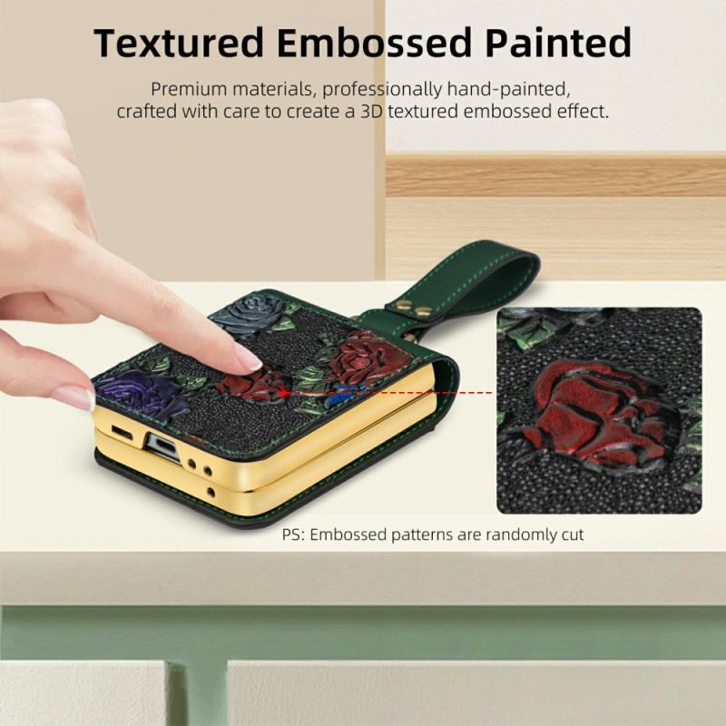 Hülle Samsung Galaxy Z Flip 7 Fe Handyhülle Umhängeriemen Mit Blumenmuster