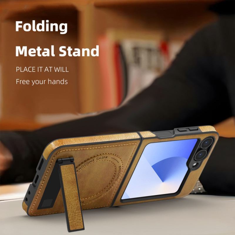 Hülle Samsung Galaxy Z Flip 7 Fe Magsafe-kompatibler Ständer In Lederoptik