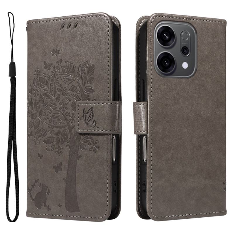 Lederhüllen Für Oppo Reno 14f 5g Baum Und Katze