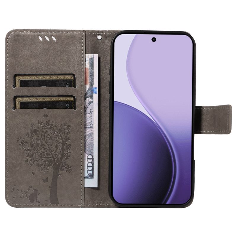 Lederhüllen Für Oppo Reno 14f 5g Baum Und Katze