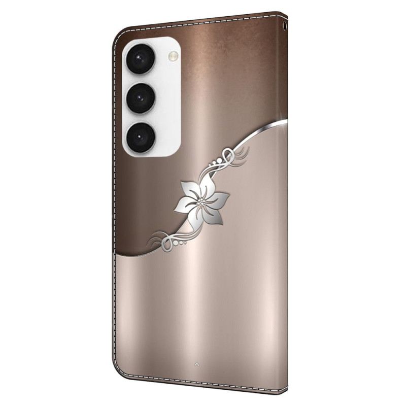 Lederhüllen Für Samsung Galaxy S24 5g Silberne Blume