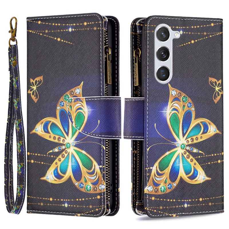 Lederhüllen Für Samsung Galaxy S24 5g Strass-schmetterlings-geldbörse Mit Riemen