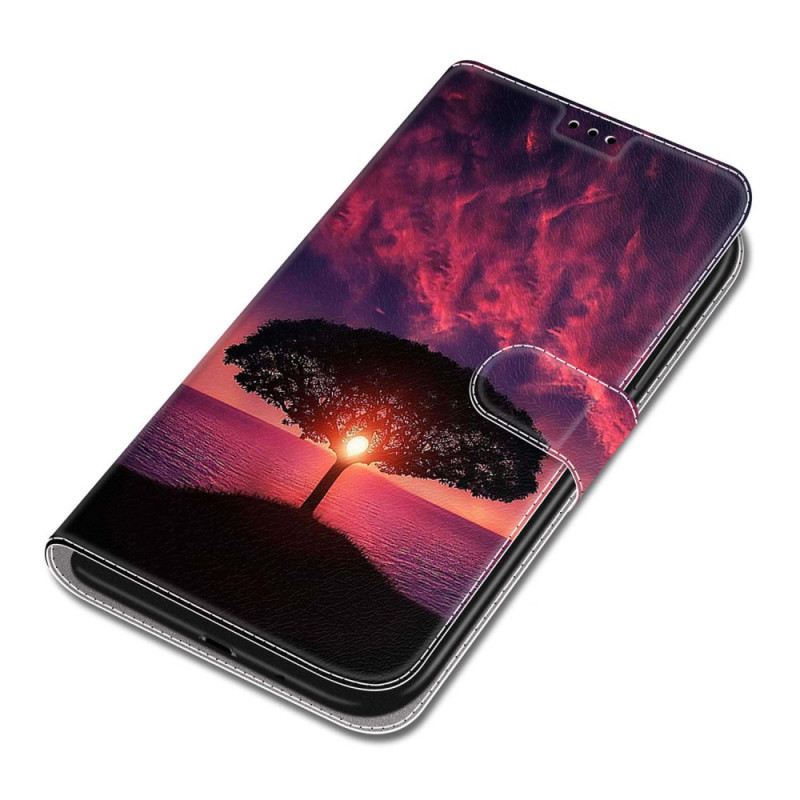 Lederhüllen Samsung Galaxy S24 5g Handyhülle Schwarzer Baum Bei Sonnenuntergang Mit Riemen