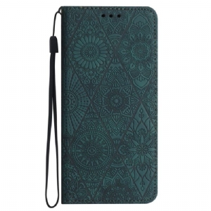 Lederhüllen Samsung Galaxy S24 5g Tapisserie-stil Mit Riemen