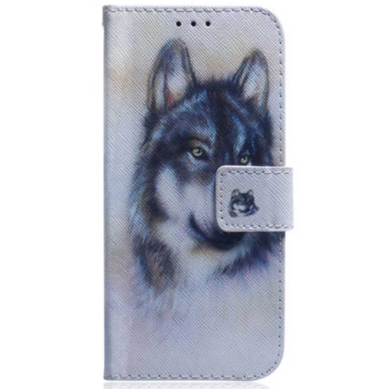 Flip Case Für Samsung Galaxy S23 Ultra 5G Aquarell-wolf