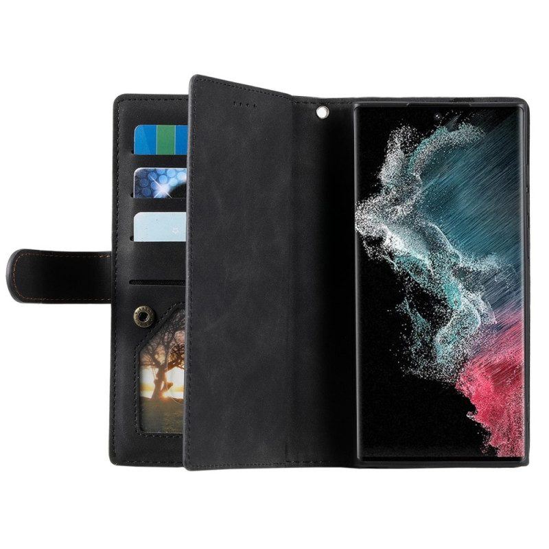 Flip Case Für Samsung Galaxy S23 Ultra 5G Brieftasche Geldbörse Und Schlüsselband