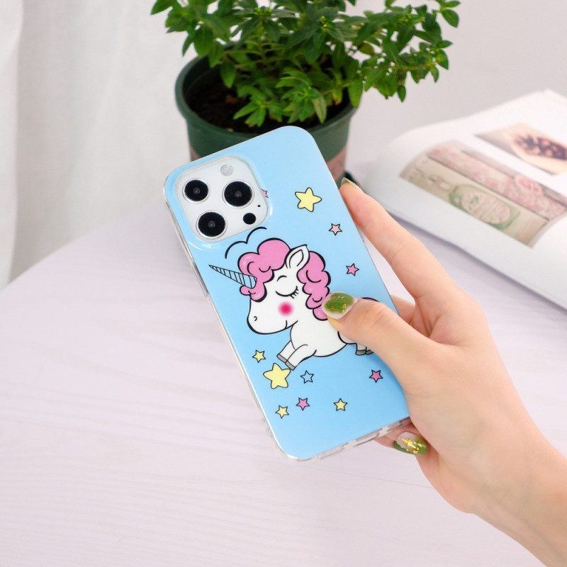 Handyhülle Für iPhone 15 Pro Fluoreszierendes Einhorn