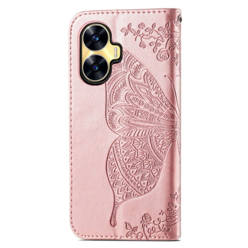 Lederhüllen Für Realme C55 Armband Mit Barockem Schmetterling