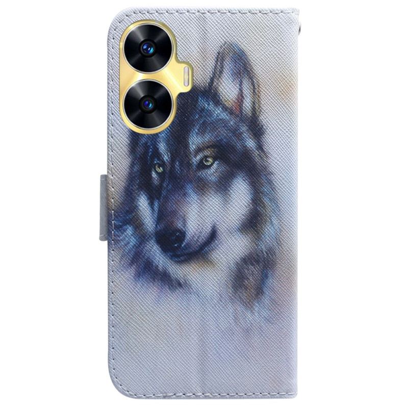 Lederhüllen Realme C55 Aquarellwolf