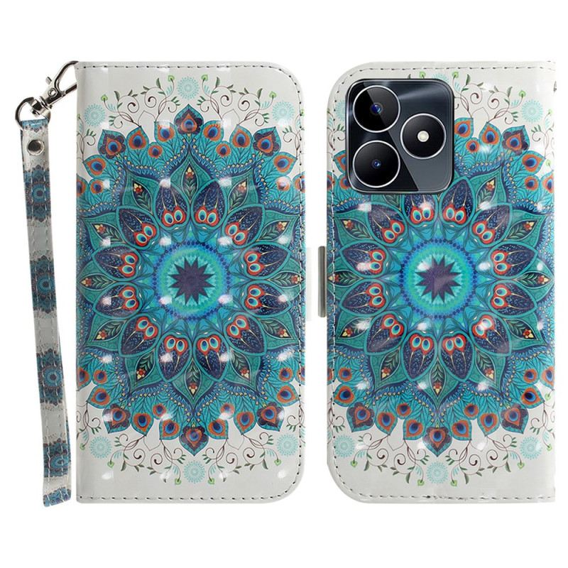 Lederhüllen Für Realme C53 Grüner Mandala-halter Mit Umhängeband