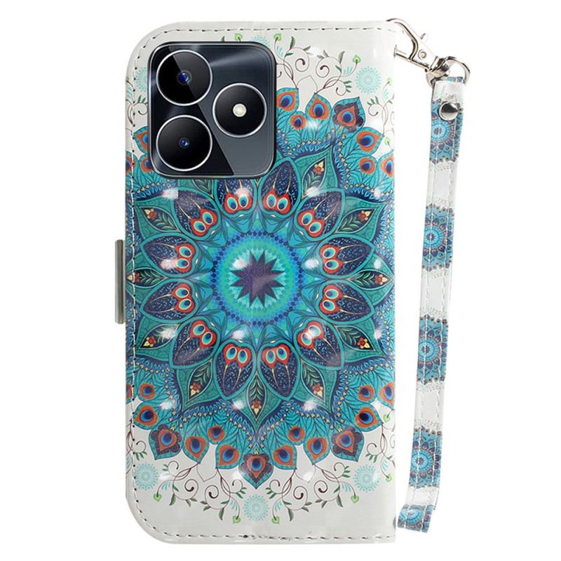 Lederhüllen Für Realme C53 Grüner Mandala-halter Mit Umhängeband