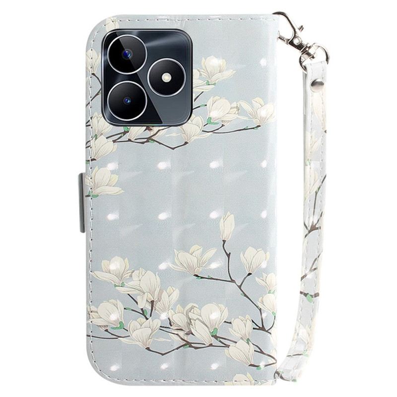 Lederhüllen Für Realme C53 Magnolienhalter Mit Umhängeband