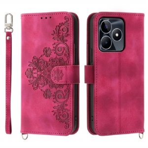 Lederhüllen Realme C53 Blumenmuster Mit Riemen Und Schulterriemen