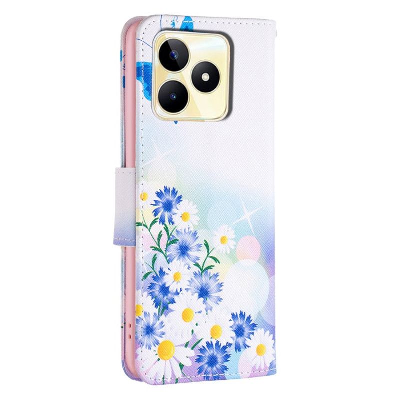 Lederhüllen Realme C53 Handyhülle Aquarell: Schmetterling Und Blumen